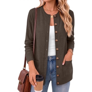 image:imageANRABESS Womens Cardigans 2026 Fall Dressy Casual Long Sleeve Crewneck Button Down Open Front Soft Knit Cardigan SweatersBrown