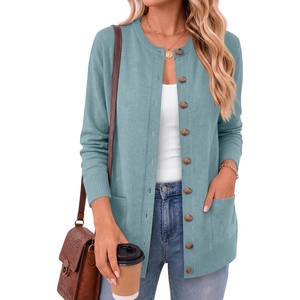 image:imageANRABESS Womens Cardigans 2026 Fall Dressy Casual Long Sleeve Crewneck Button Down Open Front Soft Knit Cardigan SweatersLight Blue