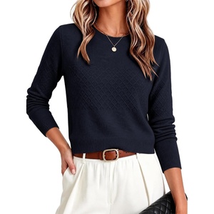 image:imageANRABESS Womens Cropped Lightweight Long Sleeve Sweater  CrewNeck Soft Ribbed Knit PulloverSlim Fit TopsBusiness Casual OutfitsWork Office AllDay WearFall Winter ClothesNavy Blue