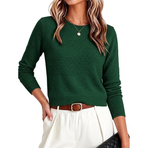 image:imageANRABESS Womens Cropped Lightweight Long Sleeve Sweater  CrewNeck Soft Ribbed Knit PulloverSlim Fit TopsBusiness Casual OutfitsWork Office AllDay WearFall Winter ClothesForest Green