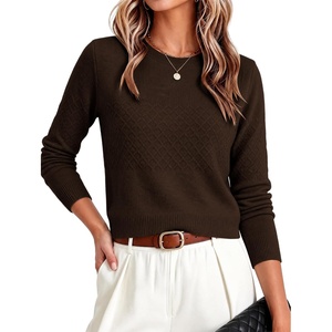 image:imageANRABESS Womens Cropped Lightweight Long Sleeve Sweater  CrewNeck Soft Ribbed Knit PulloverSlim Fit TopsBusiness Casual OutfitsWork Office AllDay WearFall Winter ClothesCoffee