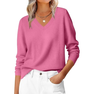 image:imageANRABESS Womens Fall Long Sleeve V Neck Light Sweaters  Lightweight Soft Basic Pullover TopsBusiness Casual Work OutfitsTravel Vacation All Day WearSpring Winter Layer ClothingHot Pink