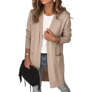 image:imageANRABESS Womens Lightweight Open Front Cardigan Sweaters  Long Sleeve Draped V Neck Coat With Pockets Soft Stretchy Knit Work Business Casual Outfits2026 Fall Trendy Travel OutingsLight Khaki