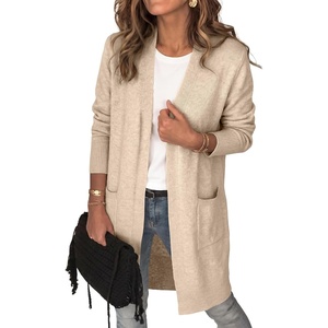 image:imageANRABESS Womens Lightweight Open Front Cardigan Sweaters  Long Sleeve Draped V Neck Coat With Pockets Soft Stretchy Knit Work Business Casual Outfits2026 Fall Trendy Travel OutingsAlmond