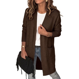 image:imageANRABESS Womens Lightweight Open Front Cardigan Sweaters  Long Sleeve Draped V Neck Coat With Pockets Soft Stretchy Knit Work Business Casual Outfits2026 Fall Trendy Travel OutingsCoffee