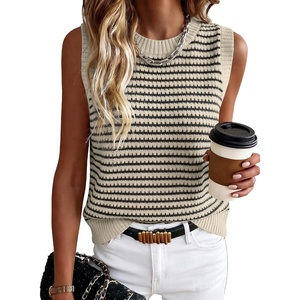 image:imageANRABESS Womens Sleeveless Sweater Vest Striped Tank Tops  Crochet Knit Crew Neck Lightweight Soft Comfy Vacation Travel Work Casual Outfits Sping Summer Layering ClothesApricot Black