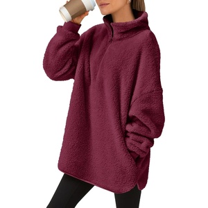 image:imageANRABESS Womens Sweatshirt Sherpa Fuzzy Fleece Zip Up Hoodies Cozy Pullover Soft Sweaters Tops 2026 Fall Trendy ClothesBurgundy