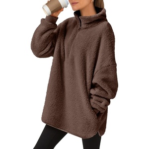 image:imageANRABESS Womens Sweatshirt Sherpa Fuzzy Fleece Zip Up Hoodies Cozy Pullover Soft Sweaters Tops 2026 Fall Trendy ClothesRed Brown