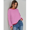 image:imageANRABESS Sweaters for Women Striped Top Fall Outfits  Color Block Long Sleeve Shirts Crewneck High Low Hem Soft Lightweight Knit Pullover Sweater Loose Fit Casual Daily WearRed White Pink