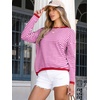 image:imageANRABESS Sweaters for Women Striped Top Fall Outfits  Color Block Long Sleeve Shirts Crewneck High Low Hem Soft Lightweight Knit Pullover Sweater Loose Fit Casual Daily WearRed White Pink