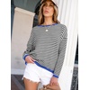 image:imageANRABESS Sweaters for Women Striped Top Fall Outfits  Color Block Long Sleeve Shirts Crewneck High Low Hem Soft Lightweight Knit Pullover Sweater Loose Fit Casual Daily WearBlack White Blue