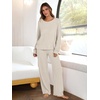 image:imageANRABESS Women 2 Piece Lounge Pajamas Sets Casual Ribbed Knit Long Sleeve Top Pants Matching Set 2026 Fall Outfits ClothesBeige