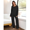 image:imageANRABESS Women 2 Piece Lounge Pajamas Sets Casual Ribbed Knit Long Sleeve Top Pants Matching Set 2026 Fall Outfits ClothesBlack