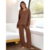 image:imageANRABESS Women 2 Piece Lounge Pajamas Sets Casual Ribbed Knit Long Sleeve Top Pants Matching Set 2026 Fall Outfits ClothesBrown