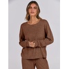 image:imageANRABESS Women 2 Piece Lounge Pajamas Sets Casual Ribbed Knit Long Sleeve Top Pants Matching Set 2026 Fall Outfits ClothesBrown
