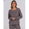 image:imageANRABESS Women 2 Piece Lounge Pajamas Sets Casual Ribbed Knit Long Sleeve Top Pants Matching Set 2026 Fall Outfits ClothesDark Brown