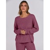 image:imageANRABESS Women 2 Piece Lounge Pajamas Sets Casual Ribbed Knit Long Sleeve Top Pants Matching Set 2026 Fall Outfits ClothesDark Red