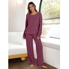 image:imageANRABESS Women 2 Piece Lounge Pajamas Sets Casual Ribbed Knit Long Sleeve Top Pants Matching Set 2026 Fall Outfits ClothesDark Red