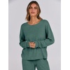 image:imageANRABESS Women 2 Piece Lounge Pajamas Sets Casual Ribbed Knit Long Sleeve Top Pants Matching Set 2026 Fall Outfits ClothesGreen