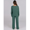 image:imageANRABESS Women 2 Piece Lounge Pajamas Sets Casual Ribbed Knit Long Sleeve Top Pants Matching Set 2026 Fall Outfits ClothesGreen