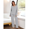 image:imageANRABESS Women 2 Piece Lounge Pajamas Sets Casual Ribbed Knit Long Sleeve Top Pants Matching Set 2026 Fall Outfits ClothesGrey