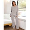 image:imageANRABESS Women 2 Piece Lounge Pajamas Sets Casual Ribbed Knit Long Sleeve Top Pants Matching Set 2026 Fall Outfits ClothesGrey Khaki