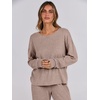 image:imageANRABESS Women 2 Piece Lounge Pajamas Sets Casual Ribbed Knit Long Sleeve Top Pants Matching Set 2026 Fall Outfits ClothesKhaki