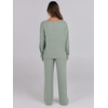 image:imageANRABESS Women 2 Piece Lounge Pajamas Sets Casual Ribbed Knit Long Sleeve Top Pants Matching Set 2026 Fall Outfits ClothesLight Green