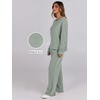 image:imageANRABESS Women 2 Piece Lounge Pajamas Sets Casual Ribbed Knit Long Sleeve Top Pants Matching Set 2026 Fall Outfits ClothesLight Green