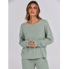 image:imageANRABESS Women 2 Piece Lounge Pajamas Sets Casual Ribbed Knit Long Sleeve Top Pants Matching Set 2026 Fall Outfits ClothesLight Green