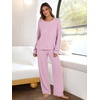 image:imageANRABESS Women 2 Piece Lounge Pajamas Sets Casual Ribbed Knit Long Sleeve Top Pants Matching Set 2026 Fall Outfits ClothesPink