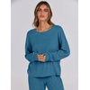 image:imageANRABESS Women 2 Piece Lounge Pajamas Sets Casual Ribbed Knit Long Sleeve Top Pants Matching Set 2026 Fall Outfits ClothesTeal