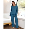 image:imageANRABESS Women 2 Piece Lounge Pajamas Sets Casual Ribbed Knit Long Sleeve Top Pants Matching Set 2026 Fall Outfits ClothesTeal