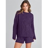 image:imageANRABESS Womens 2 Piece Outfits Sweater Lounge Sets  Cable Knit Oversized Sweaters Shorts Matching Sets Soft Breathable Warm Loungewear 2026 Winter Fashion ClothesPurple