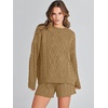 image:imageANRABESS Womens 2 Piece Outfits Sweater Lounge Sets  Cable Knit Oversized Sweaters Shorts Matching Sets Soft Breathable Warm Loungewear 2026 Winter Fashion ClothesKhaki