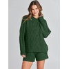 image:imageANRABESS Womens 2 Piece Outfits Sweater Lounge Sets  Cable Knit Oversized Sweaters Shorts Matching Sets Soft Breathable Warm Loungewear 2026 Winter Fashion ClothesDeep Green