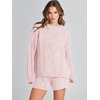 image:imageANRABESS Womens 2 Piece Outfits Sweater Lounge Sets  Cable Knit Oversized Sweaters Shorts Matching Sets Soft Breathable Warm Loungewear 2026 Winter Fashion ClothesPink