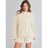 image:imageANRABESS Womens 2 Piece Outfits Sweater Lounge Sets  Cable Knit Oversized Sweaters Shorts Matching Sets Soft Breathable Warm Loungewear 2026 Winter Fashion ClothesBeige