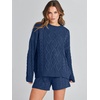 image:imageANRABESS Womens 2 Piece Outfits Sweater Lounge Sets  Cable Knit Oversized Sweaters Shorts Matching Sets Soft Breathable Warm Loungewear 2026 Winter Fashion ClothesNavy Blue
