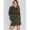 image:imageANRABESS Womens 2 Piece Outfits Sweater Lounge Sets  Cable Knit Oversized Sweaters Shorts Matching Sets Soft Breathable Warm Loungewear 2026 Winter Fashion ClothesArmy Green