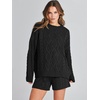 image:imageANRABESS Womens 2 Piece Outfits Sweater Lounge Sets  Cable Knit Oversized Sweaters Shorts Matching Sets Soft Breathable Warm Loungewear 2026 Winter Fashion ClothesBlack