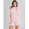 image:imageANRABESS Womens 2 Piece Outfits Sweater Lounge Sets  Cable Knit Oversized Sweaters Shorts Matching Sets Soft Breathable Warm Loungewear 2026 Winter Fashion ClothesPink