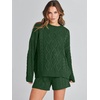image:imageANRABESS Womens 2 Piece Outfits Sweater Lounge Sets  Cable Knit Oversized Sweaters Shorts Matching Sets Soft Breathable Warm Loungewear 2026 Winter Fashion ClothesDeep Green