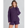 image:imageANRABESS Womens 2 Piece Outfits Sweater Lounge Sets  Cable Knit Oversized Sweaters Shorts Matching Sets Soft Breathable Warm Loungewear 2026 Winter Fashion ClothesPurple