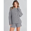 image:imageANRABESS Womens 2 Piece Outfits Sweater Lounge Sets  Cable Knit Oversized Sweaters Shorts Matching Sets Soft Breathable Warm Loungewear 2026 Winter Fashion ClothesSilver Grey