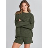 image:imageANRABESS Womens 2 Piece Outfits Sweater Lounge Sets  Cable Knit Oversized Sweaters Shorts Matching Sets Soft Breathable Warm Loungewear 2026 Winter Fashion ClothesArmy Green