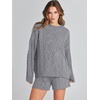 image:imageANRABESS Womens 2 Piece Outfits Sweater Lounge Sets  Cable Knit Oversized Sweaters Shorts Matching Sets Soft Breathable Warm Loungewear 2026 Winter Fashion ClothesSilver Grey