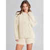 image:imageANRABESS Womens 2 Piece Outfits Sweater Lounge Sets  Cable Knit Oversized Sweaters Shorts Matching Sets Soft Breathable Warm Loungewear 2026 Winter Fashion ClothesBeige