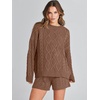 image:imageANRABESS Womens 2 Piece Outfits Sweater Lounge Sets  Cable Knit Oversized Sweaters Shorts Matching Sets Soft Breathable Warm Loungewear 2026 Winter Fashion ClothesCoffee