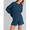 image:imageANRABESS Womens 2 Piece Outfits Sweater Lounge Sets  Cable Knit Oversized Sweaters Shorts Matching Sets Soft Breathable Warm Loungewear 2026 Winter Fashion ClothesTeal